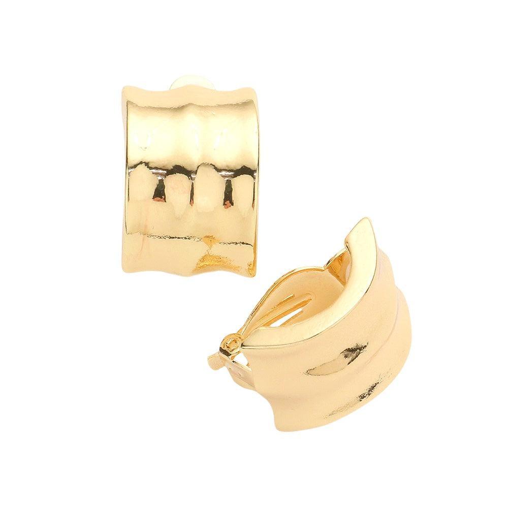 Gold Metal Rectangle Clip on Earrings