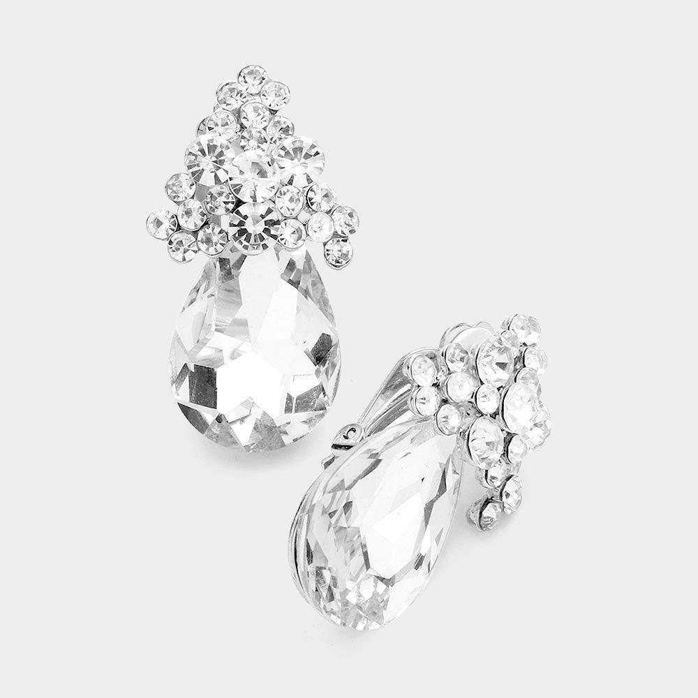 Bubble Stone Cluster Teardrop Accented Clip on Evening Earrings - Jewelry Store by Erik Rayo