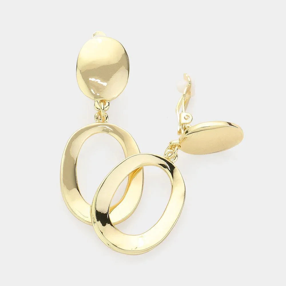 Gold Metal Oval Hoop Clip on Earrings - Jewelry Store by Erik Rayo