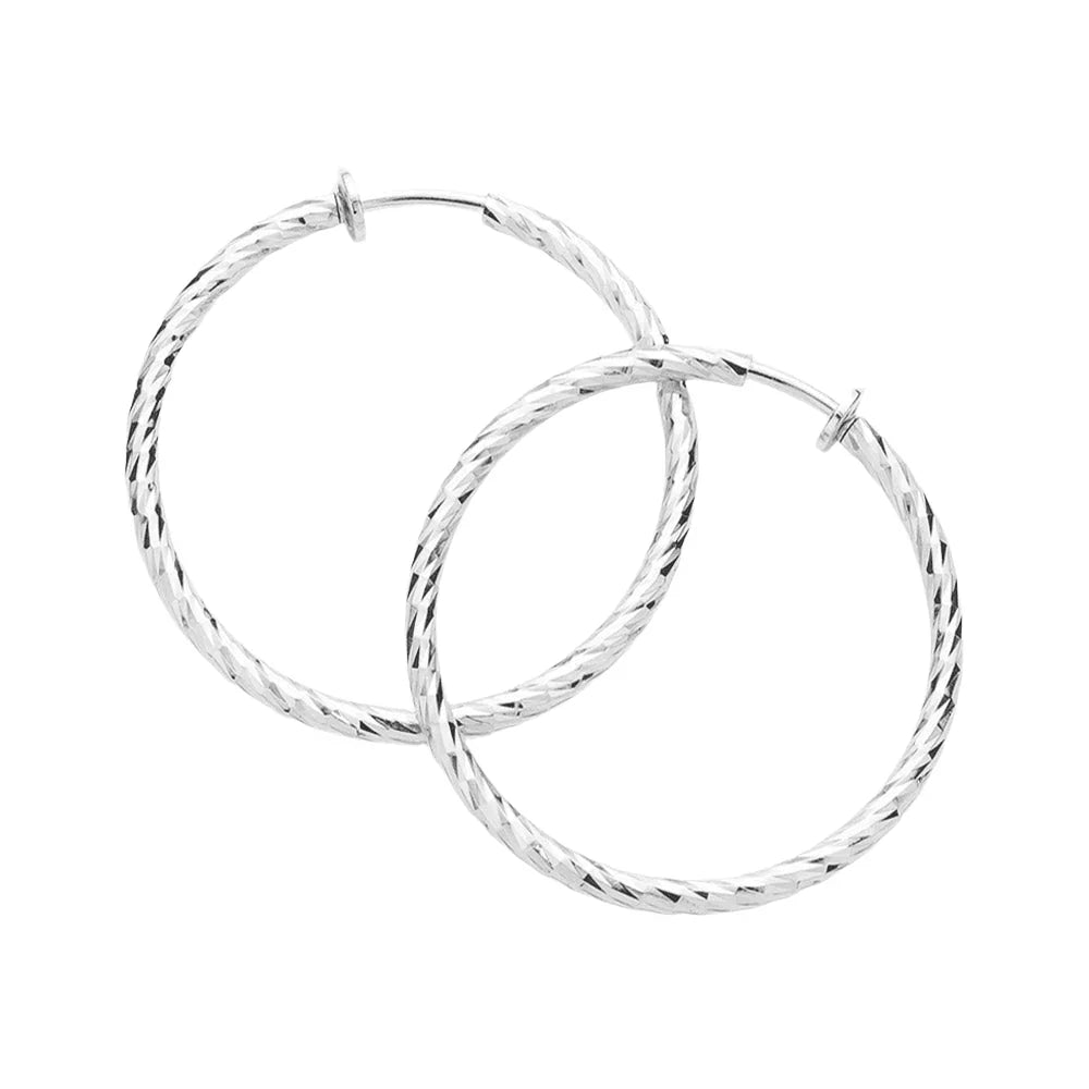 Silver 1.75" Hypoallergenic metal hoop clip on earrings - Jewelry Store by Erik Rayo