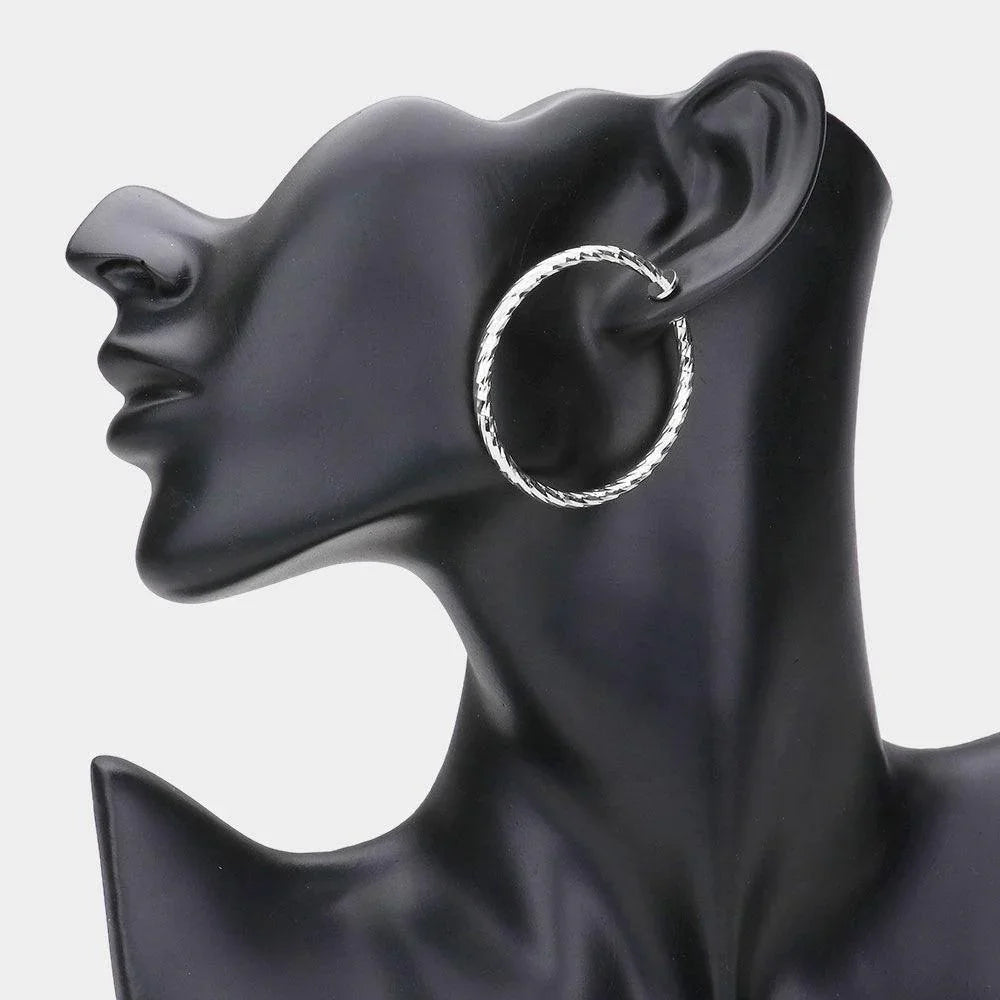 Silver 1.75" Hypoallergenic metal hoop clip on earrings - Jewelry Store by Erik Rayo