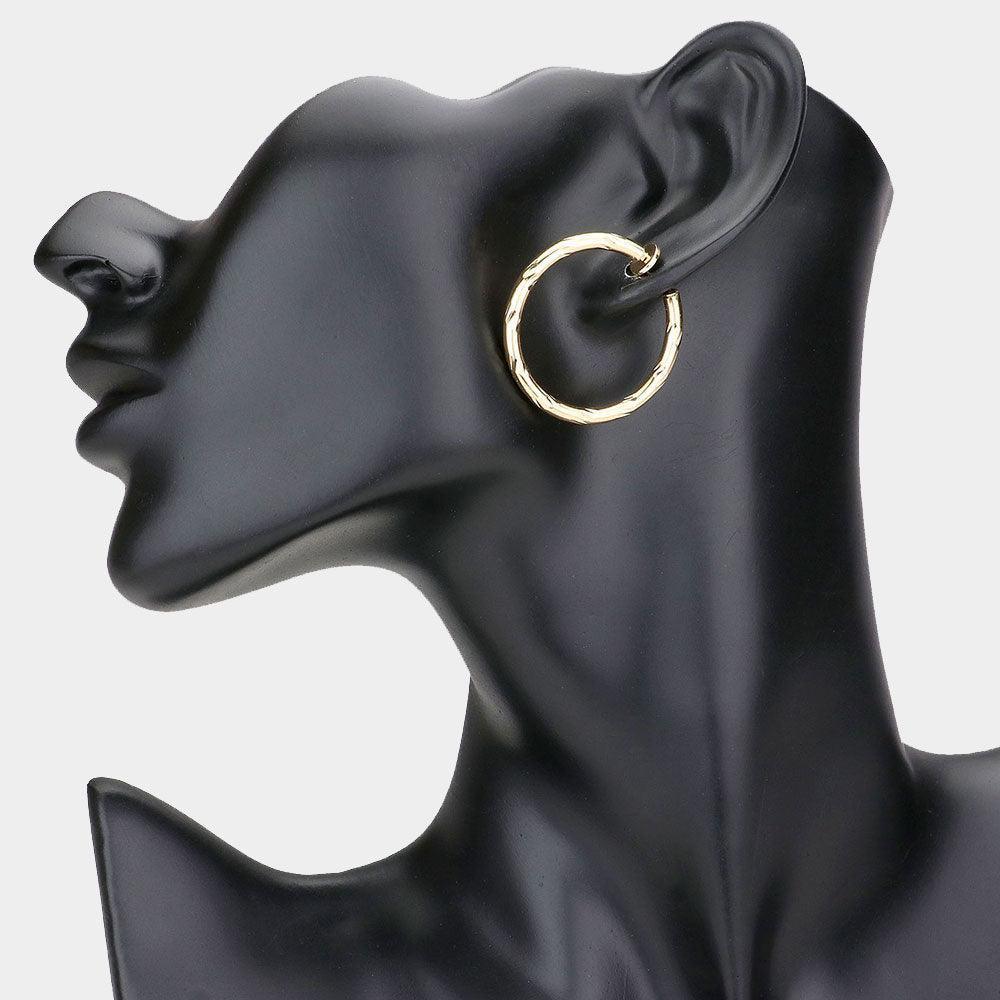 Gold Hypoallergenic Textured Metal Clip On Hoop Earrings - Jewelry Store by Erik Rayo
