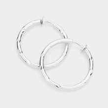 Load image into Gallery viewer, Silver 1.25 Inch Textured Metal Clip On Hoop Earrings
