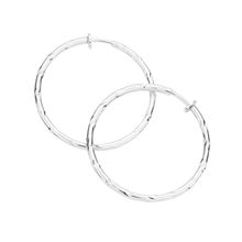 Load image into Gallery viewer, Silver 1.75 Inch Textured Metal Clip On Hoop Earrings
