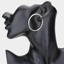 Load image into Gallery viewer, Silver 1.75 Inch Textured Metal Clip On Hoop Earrings
