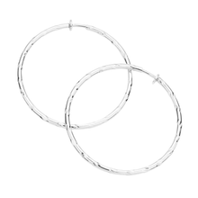 Load image into Gallery viewer, Silver 2.4 Inch Textured Metal Clip On Hoop Earrings
