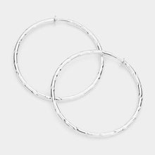 Load image into Gallery viewer, Silver 2.4 Inch Textured Metal Clip On Hoop Earrings
