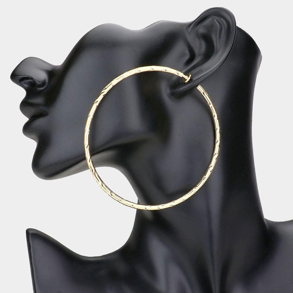 Gold Hypoallergenic Textured Metal Clip On Hoop Earrings - Jewelry Store by Erik Rayo