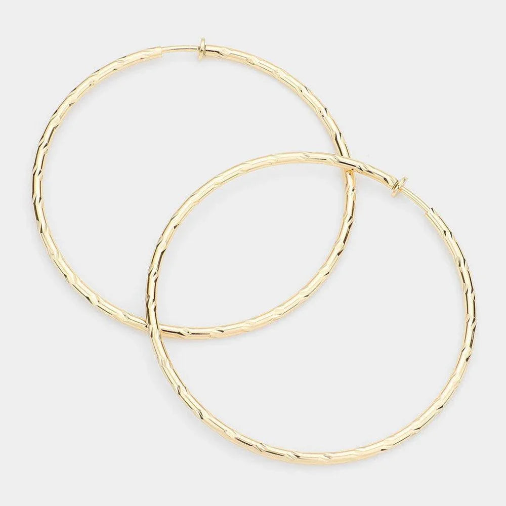 Gold Hypoallergenic Textured Metal Clip On Hoop Earrings - Jewelry Store by Erik Rayo