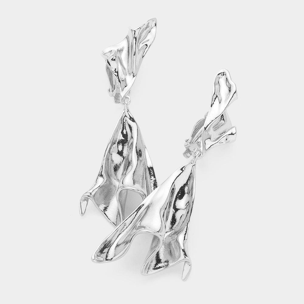 Abstract Textured Metal Dangle Clip On Earrings - Jewelry Store by Erik Rayo