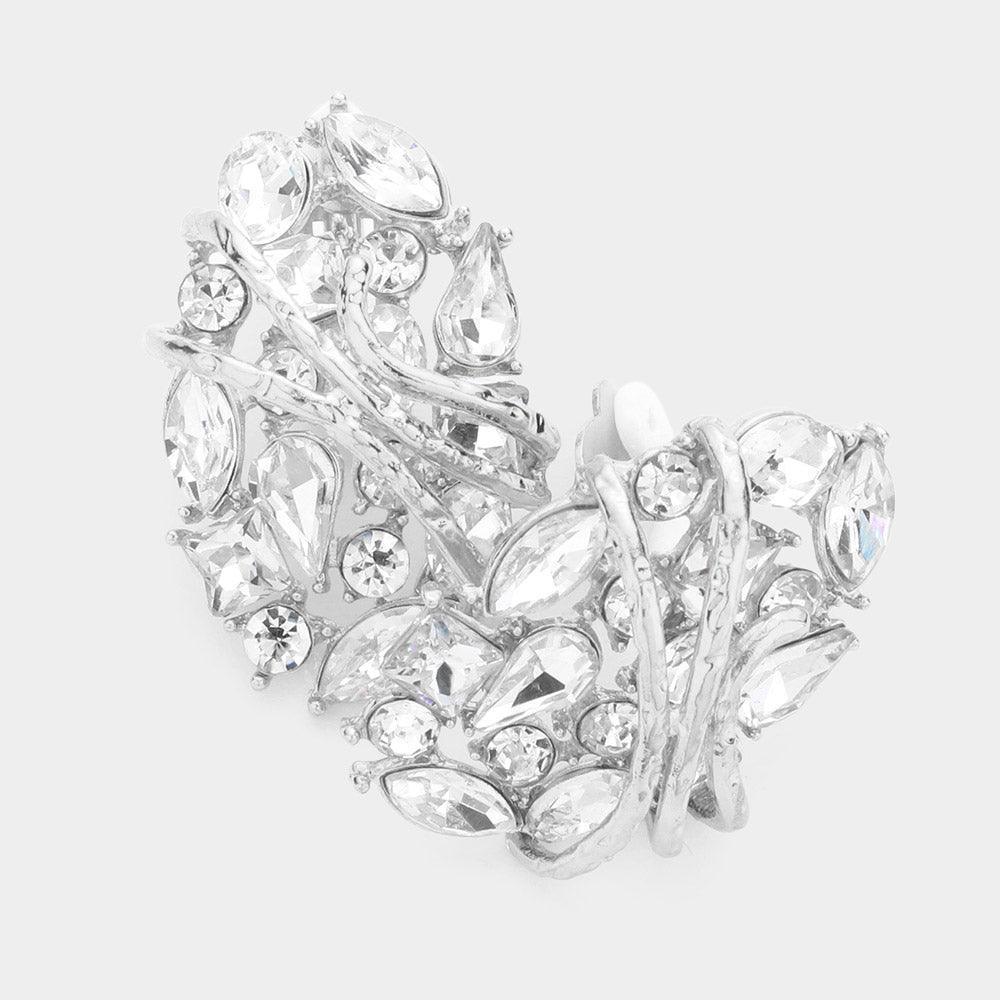 Marquise Teardrop Round Stone Cluster Embellished Clip On Earrings - Jewelry Store by Erik Rayo