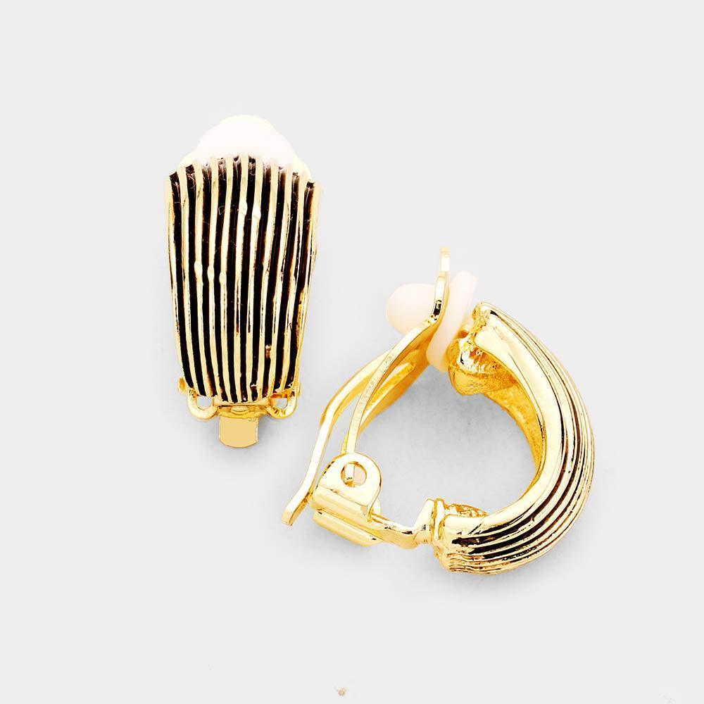 Gold Embossed Metal Clip On Earrings - Jewelry Store by Erik Rayo