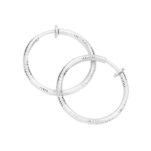 Load image into Gallery viewer, Silver 1.25 Inch Textured Metal Clip On Hoop Earrings
