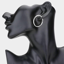 Load image into Gallery viewer, Silver 1.25 Inch Textured Metal Clip On Hoop Earrings
