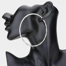 Load image into Gallery viewer, Silver 3.2 Inch Textured Metal Clip On Hoop Earrings
