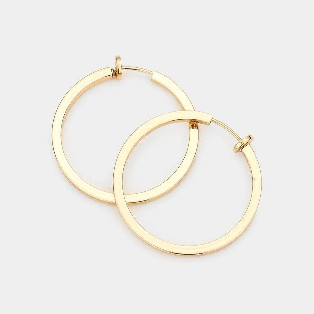 Gold Metal Hoop Clip on Earrings - Jewelry Store by Erik Rayo