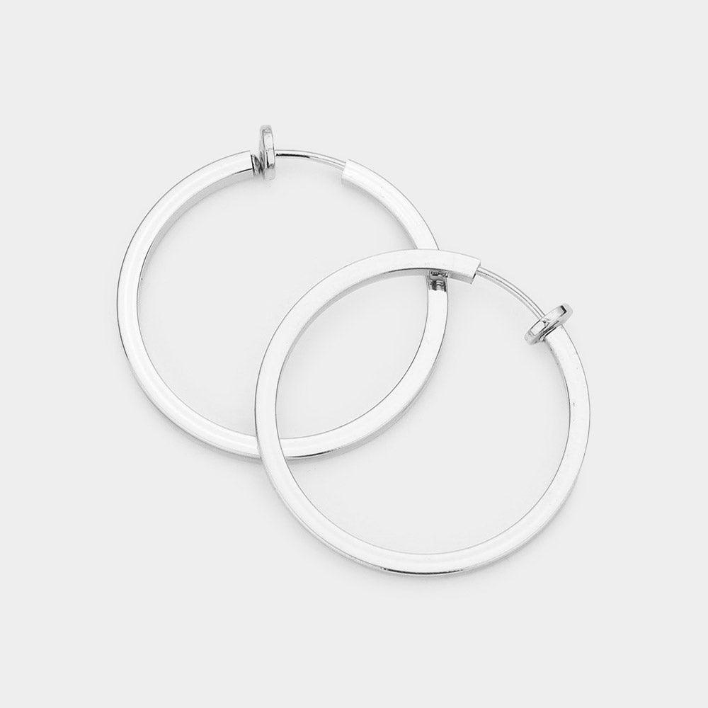 Silver Metal Hoop Clip on Earrings