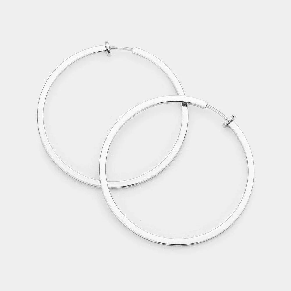 Silver Metal Hoop Clip on Earrings - Jewelry Store by Erik Rayo