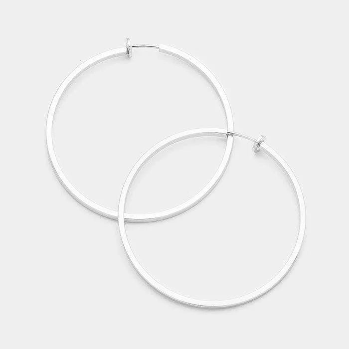 Silver Metal Hoop Clip on Earrings - Jewelry Store by Erik Rayo