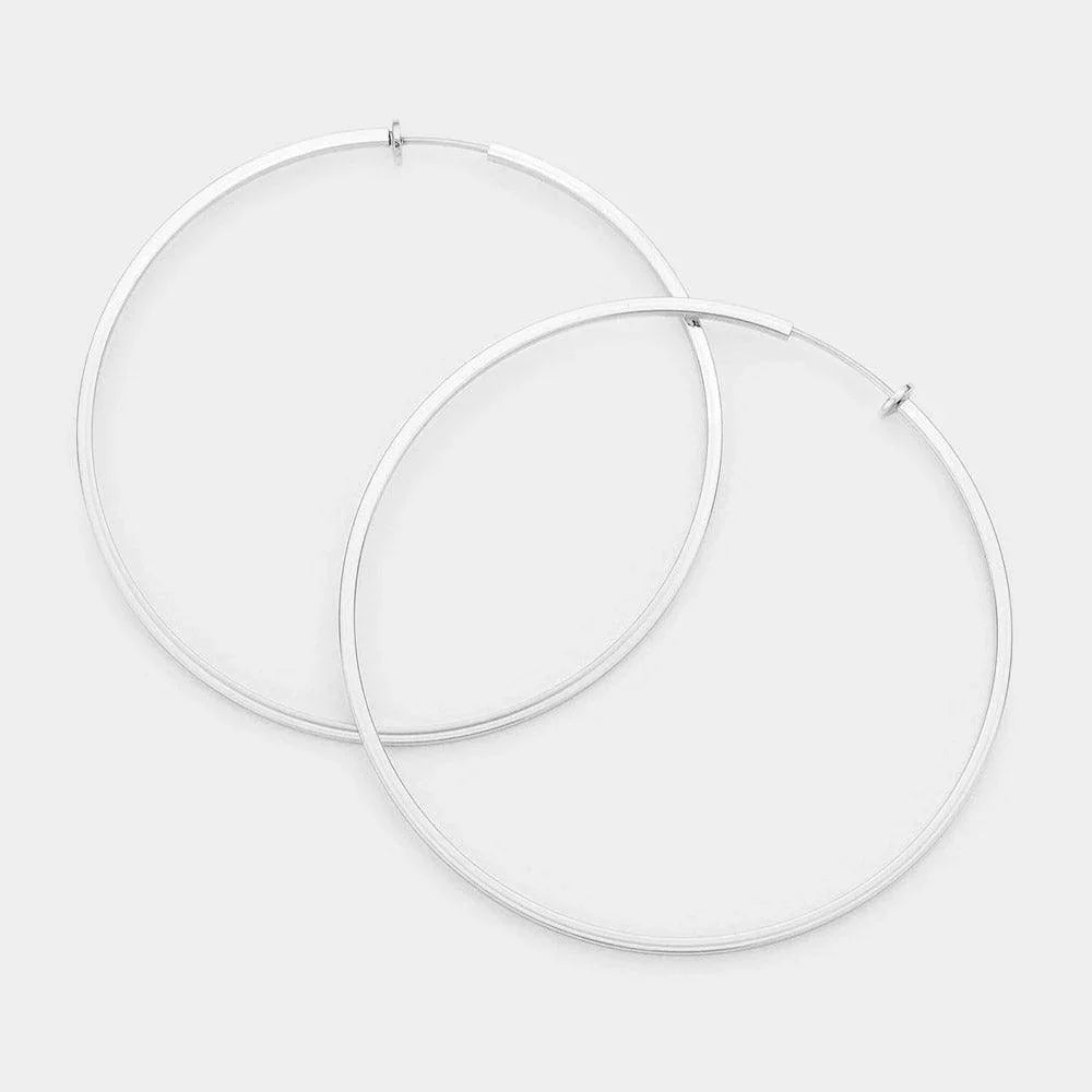Silver Metal Hoop Clip on Earrings - Jewelry Store by Erik Rayo