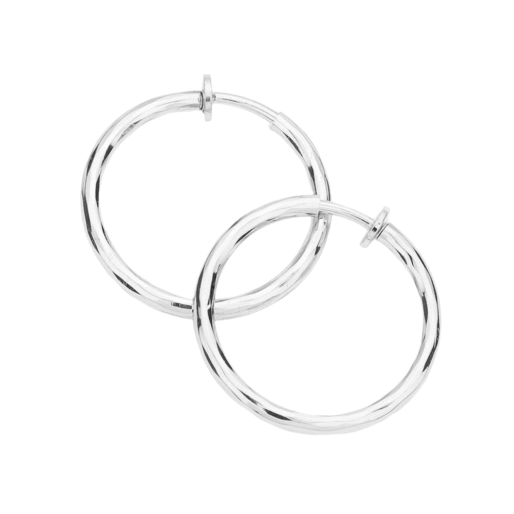 Silver 1.25 Inch Clip On Hoop Earrings