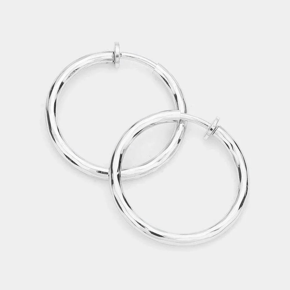 Silver 1.25 Inch Clip On Hoop Earrings - Jewelry Store by Erik Rayo