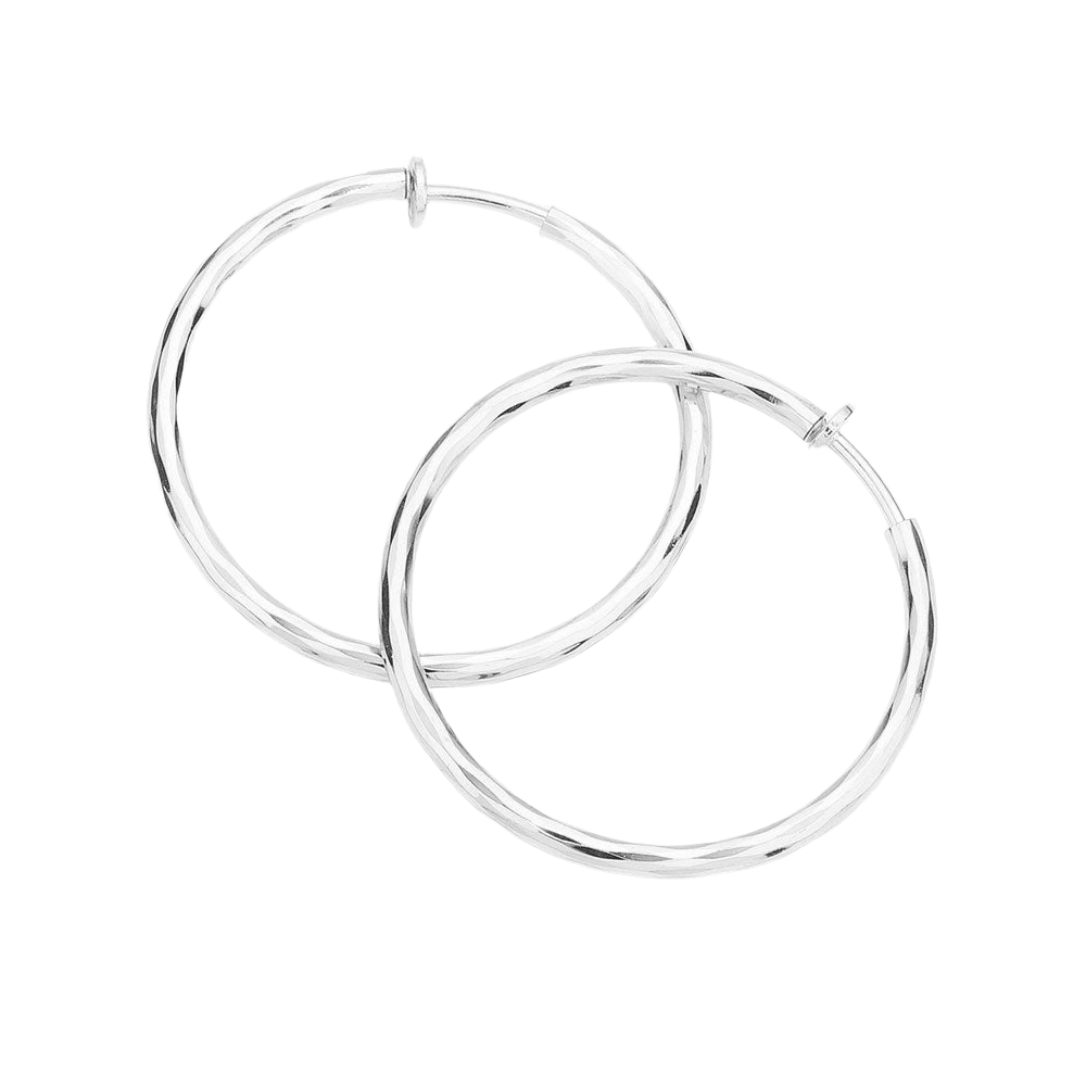 Silver 1.75 Inch Clip On Hoop Earrings