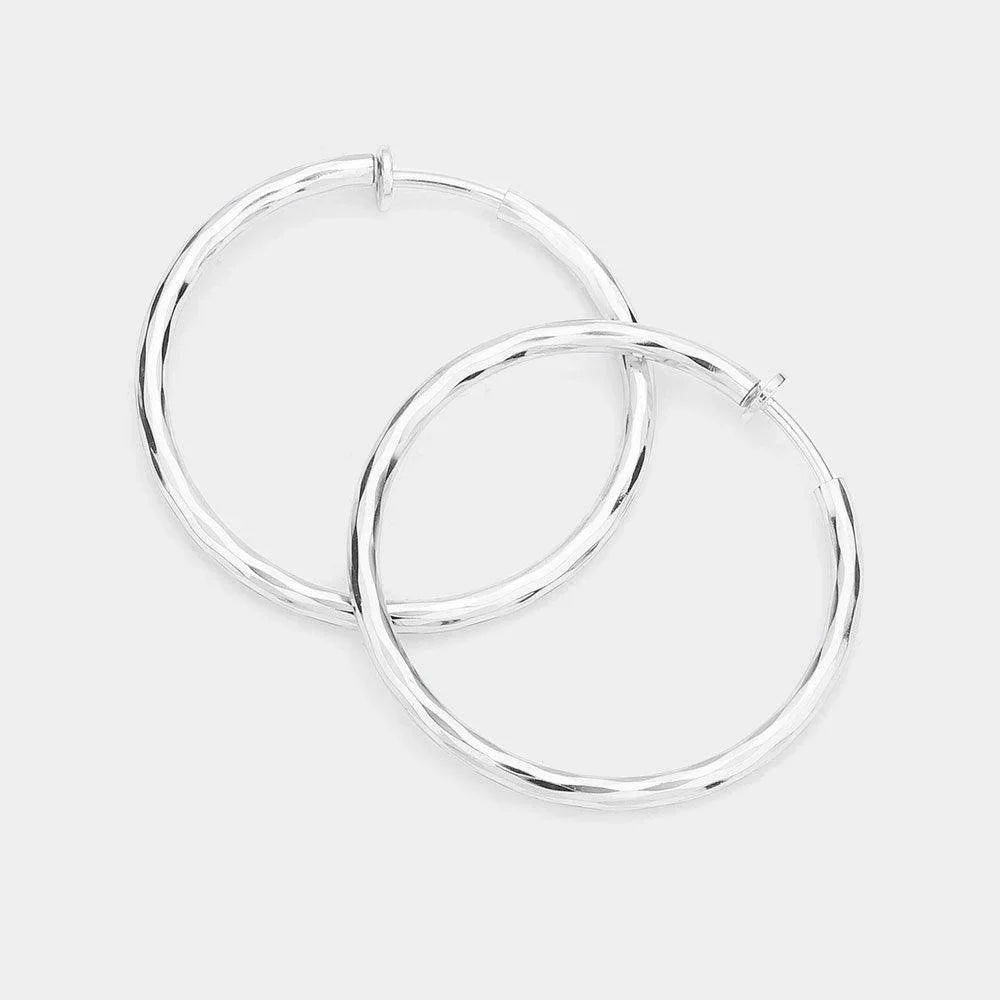 Silver 1.75 Inch Clip On Hoop Earrings - Jewelry Store by Erik Rayo