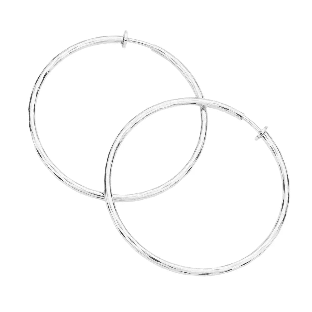 Silver 2.4 Inch Clip On Hoop Earrings - Jewelry Store by Erik Rayo