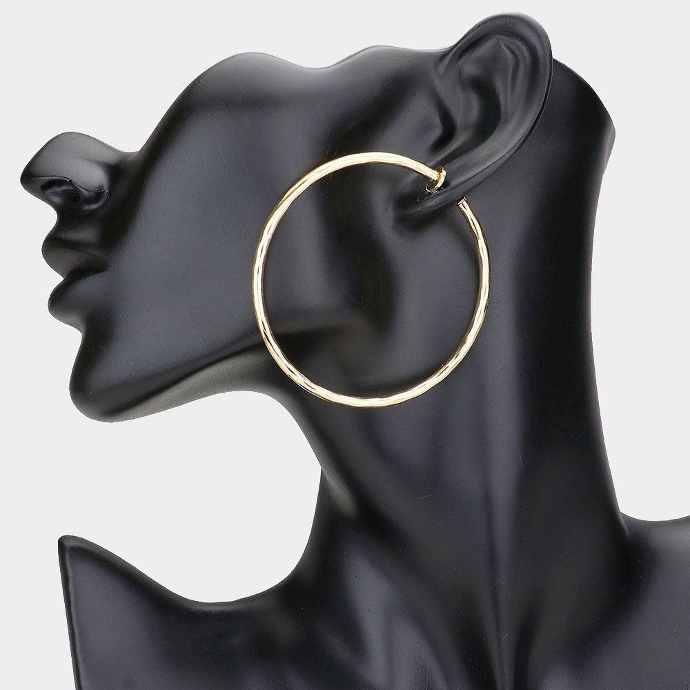 Gold 2.4 Inch Clip On Hoop Earrings - Jewelry Store by Erik Rayo