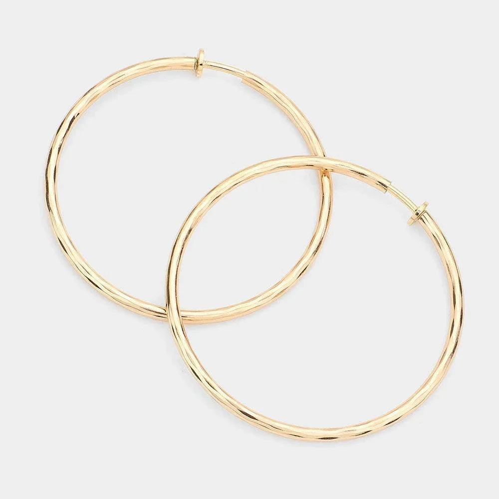 Gold 2.4 Inch Clip On Hoop Earrings - Jewelry Store by Erik Rayo