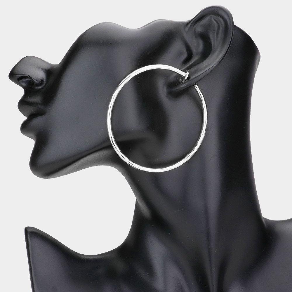 Silver 2.4 Inch Clip On Hoop Earrings - Jewelry Store by Erik Rayo