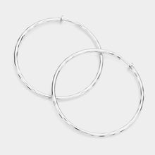 Load image into Gallery viewer, Silver 2.4 Inch Clip On Hoop Earrings
