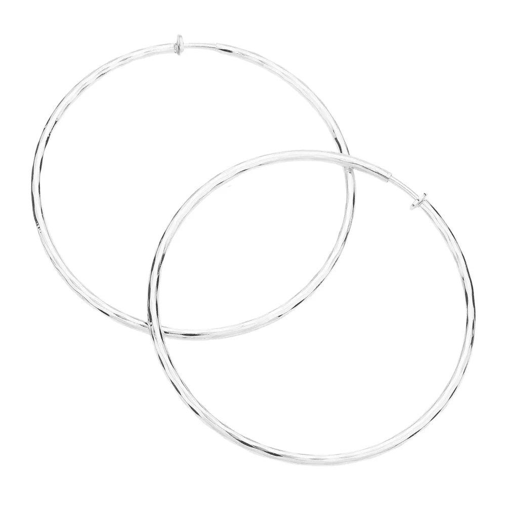 Silver 3.2 Inch Clip On Hoop Earrings - Jewelry Store by Erik Rayo