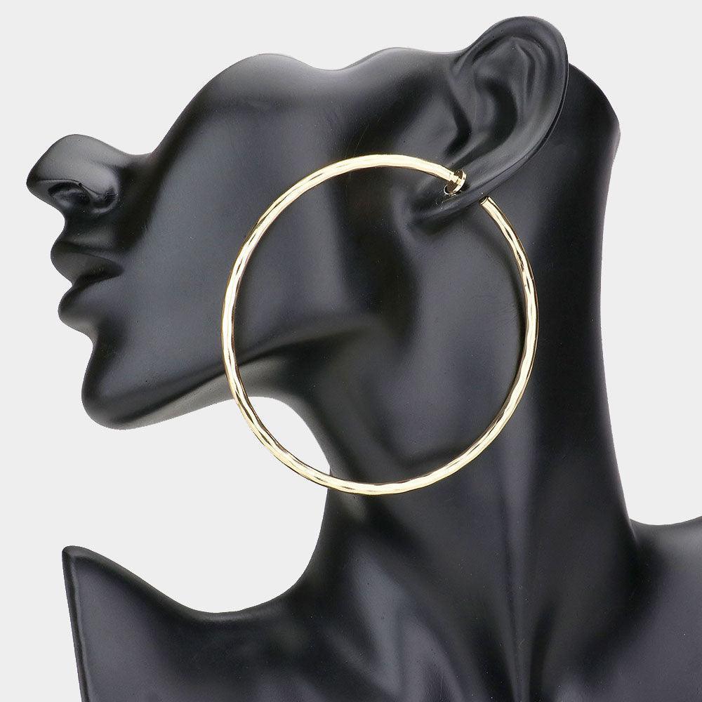 Gold 3.2 Inch Clip On Hoop Earrings - Jewelry Store by Erik Rayo