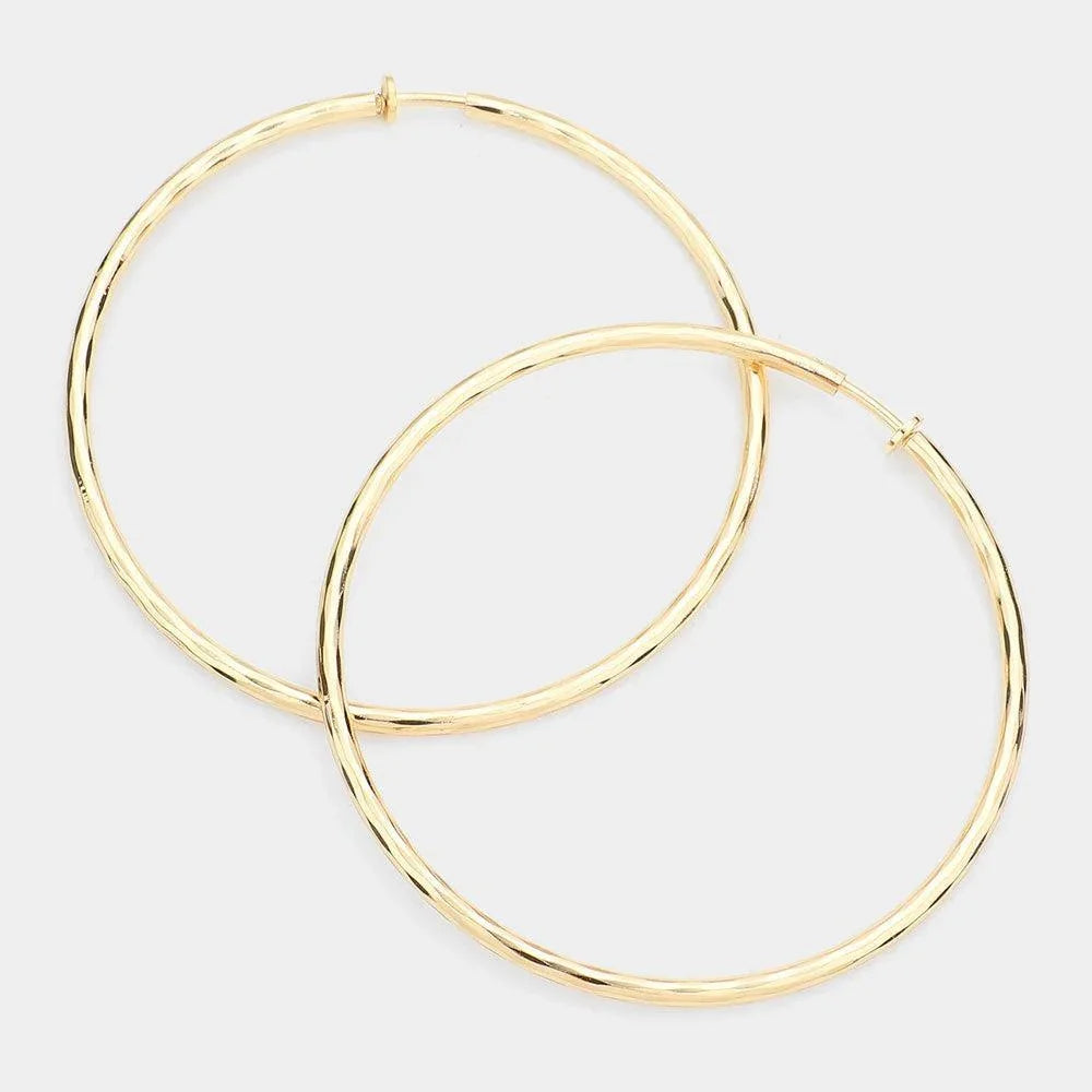 Gold 3.2 Inch Clip On Hoop Earrings - Jewelry Store by Erik Rayo