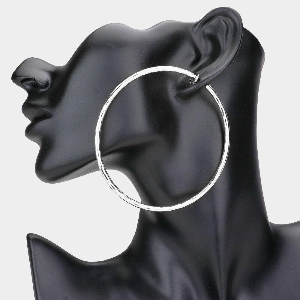 Silver 3.2 Inch Clip On Hoop Earrings - Jewelry Store by Erik Rayo