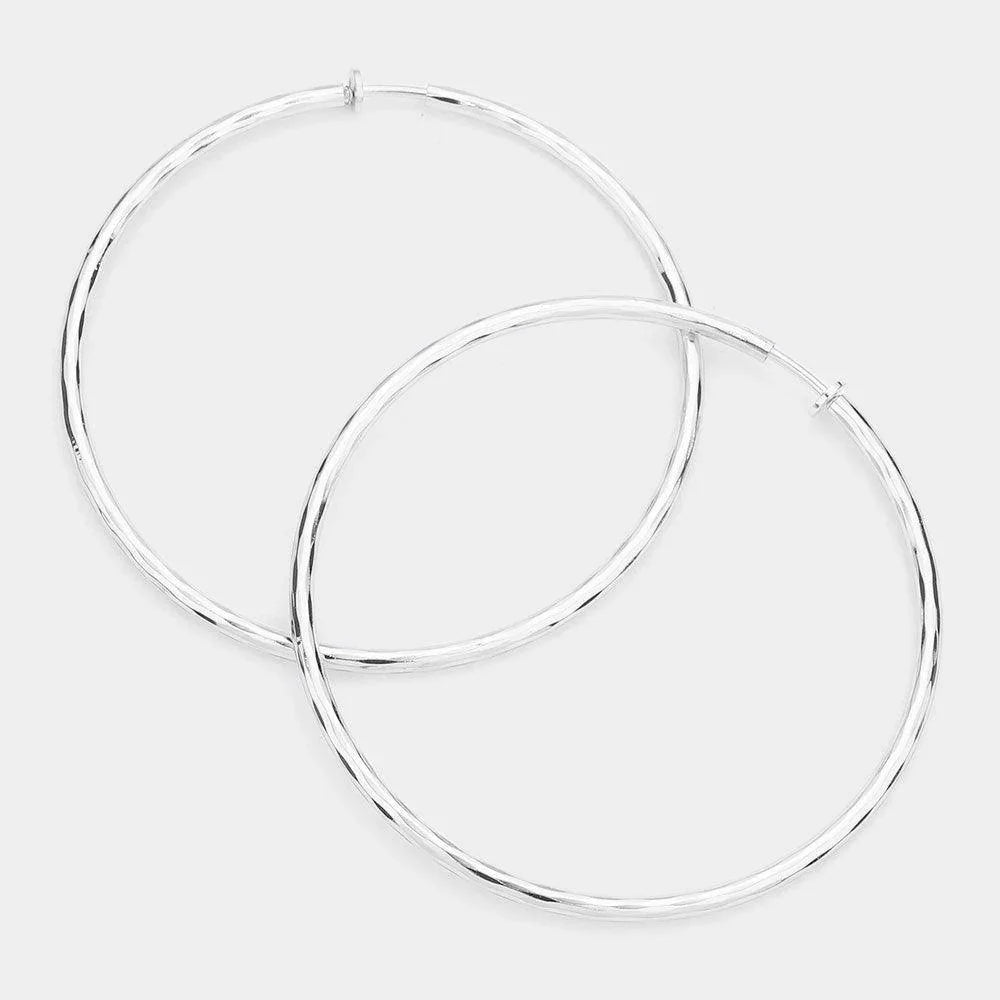 Silver 3.2 Inch Clip On Hoop Earrings - Jewelry Store by Erik Rayo