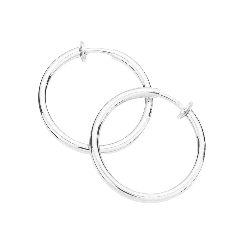 Silver 1.25 Inch Clip On Hoop Earrings - Jewelry Store by Erik Rayo