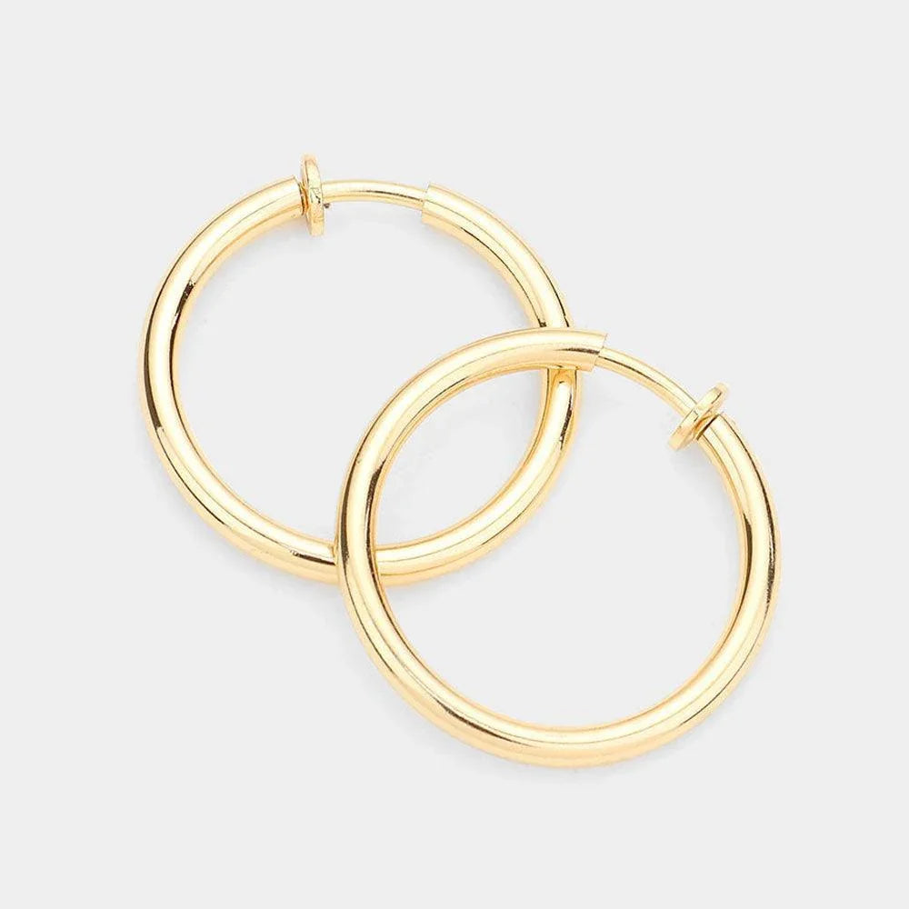 Gold 1.25 Inch Clip On Hoop Earrings - Jewelry Store by Erik Rayo