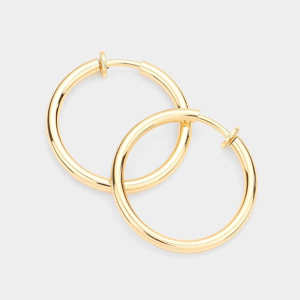 Gold 1.25 Inch Clip On Hoop Earrings