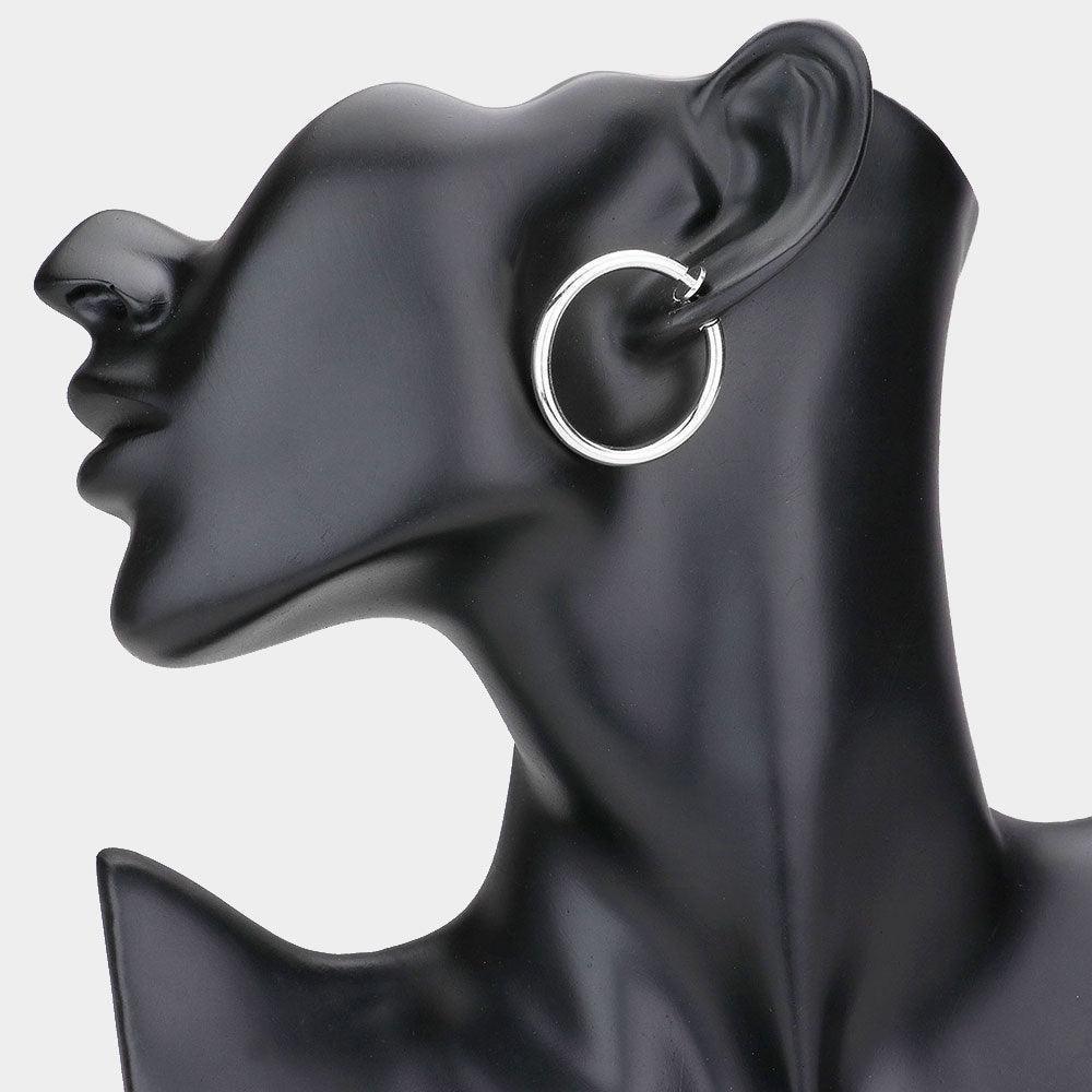 Silver 1.25 Inch Clip On Hoop Earrings - Jewelry Store by Erik Rayo