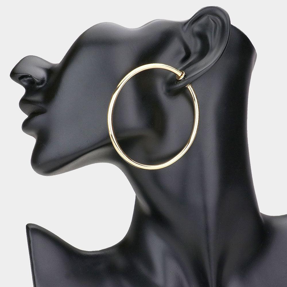 Gold 2.4 Inch Clip On Hoop Earrings - Jewelry Store by Erik Rayo