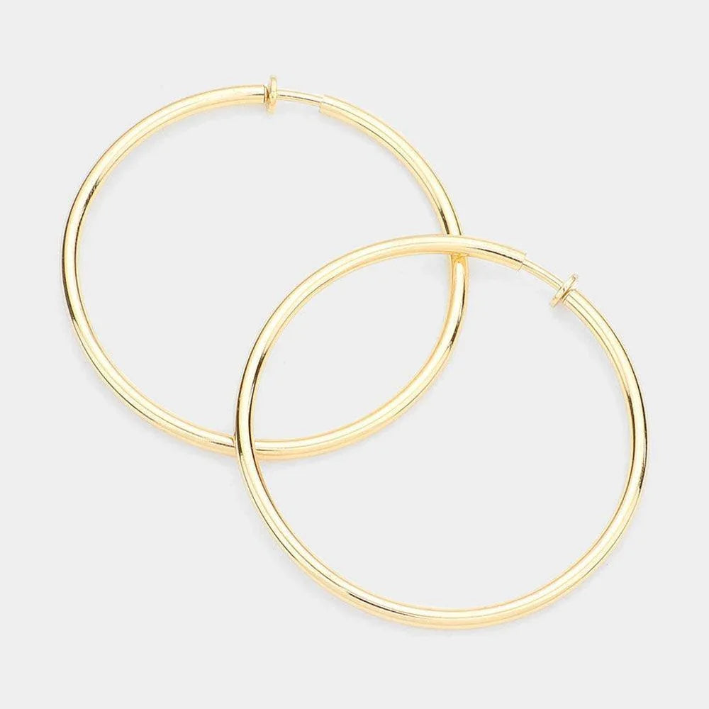 Gold 2.4 Inch Clip On Hoop Earrings - Jewelry Store by Erik Rayo