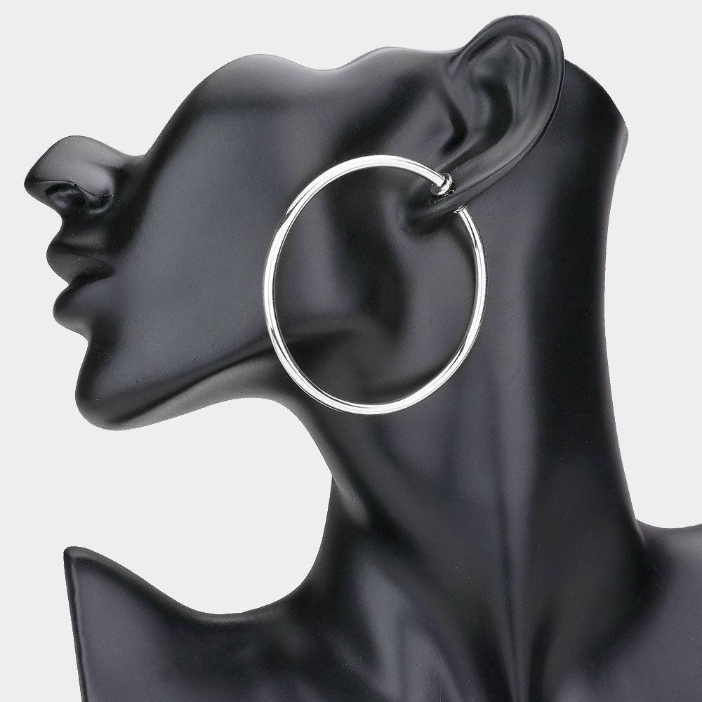 Silver 2.4 Inch Clip On Hoop Earrings - Jewelry Store by Erik Rayo