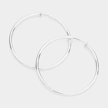 Load image into Gallery viewer, Silver 2.4 Inch Clip On Hoop Earrings
