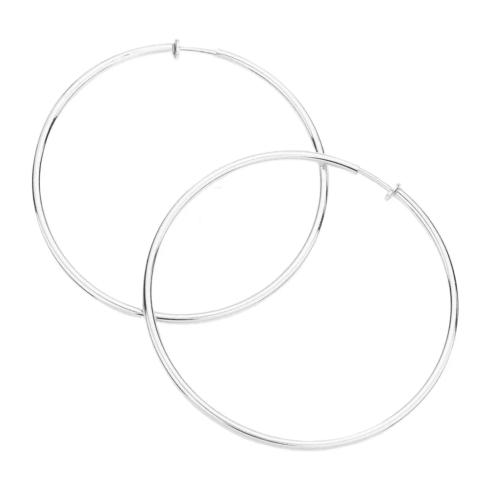 Silver 3.2 Inch Clip On Hoop Earrings - Jewelry Store by Erik Rayo