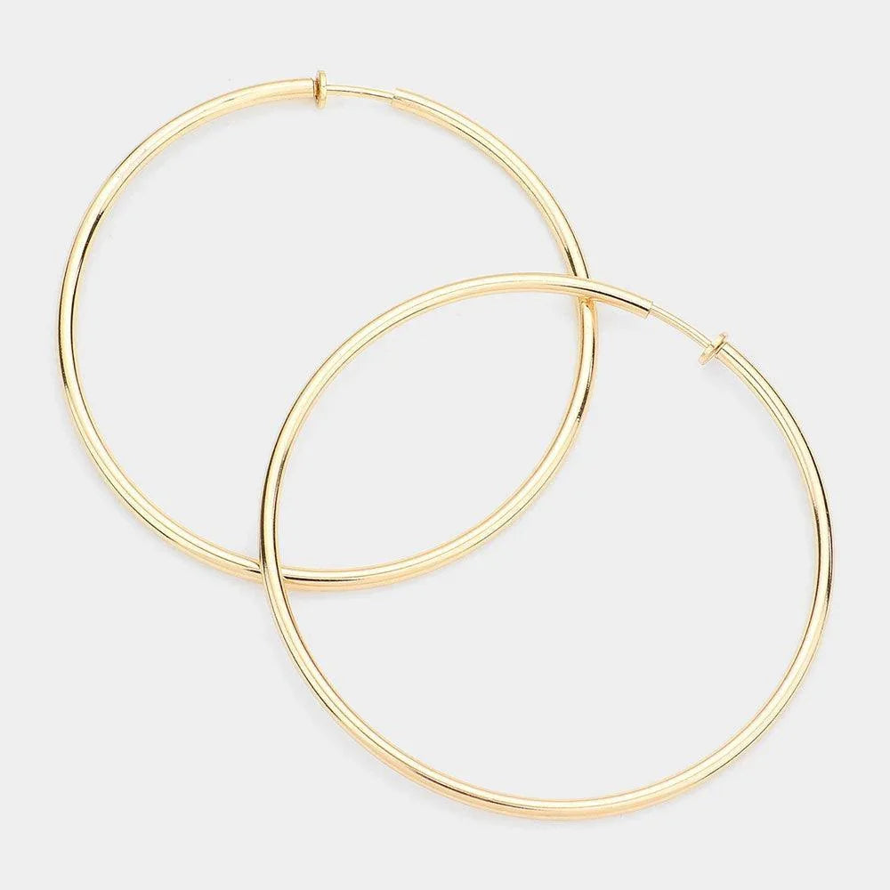 Gold 3.2 Inch Clip On Hoop Earrings - Jewelry Store by Erik Rayo