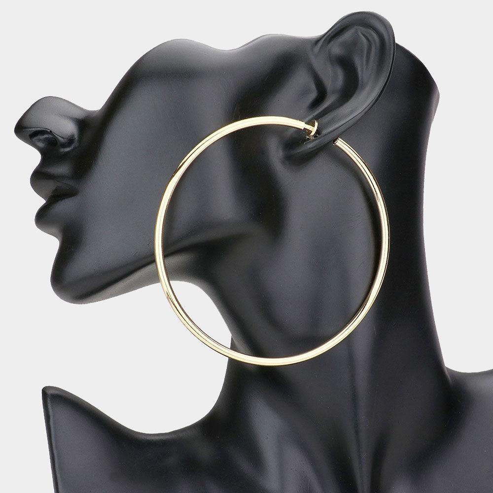 Gold 3.2 Inch Clip On Hoop Earrings - Jewelry Store by Erik Rayo