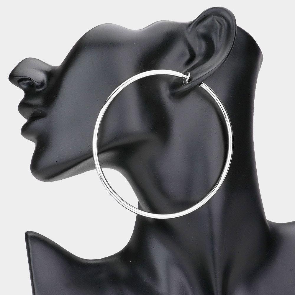 Silver 3.2 Inch Clip On Hoop Earrings - Jewelry Store by Erik Rayo